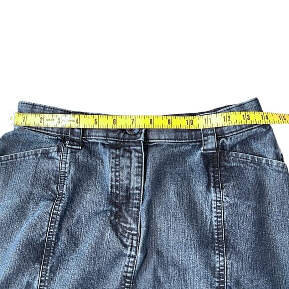LL Bean Dark Wash Classic Fit Knee Length Boho Denim Skirt Womens Size 6 Stretch - Picture 9 of 11